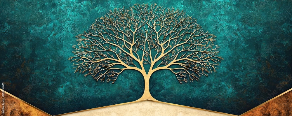 Aufkleber Plane tree abstract background idea. A beautiful artistic depiction of a tree with intricate branches on a textured background.