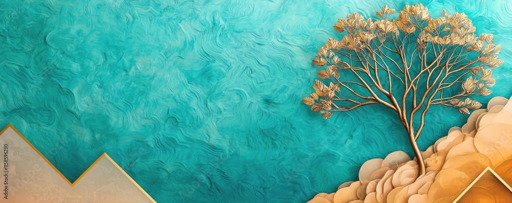 Poster Plane tree abstract background idea. Abstract landscape featuring a tree with vibrant colors and textures on a serene backdrop.