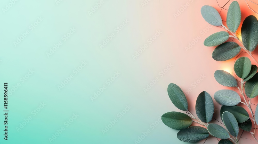 Poster sage leaves abstract background concept. stylish green leaves on a soft gradient background for natu