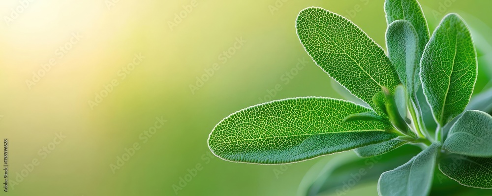 Poster Sage leaves abstract background concept. A close-up view of fresh green leaves with a soft blurred background.