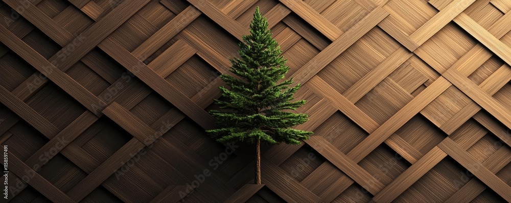 Poster pine tree abstract background idea. a beautifully crafted wooden backdrop featuring a solitary everg