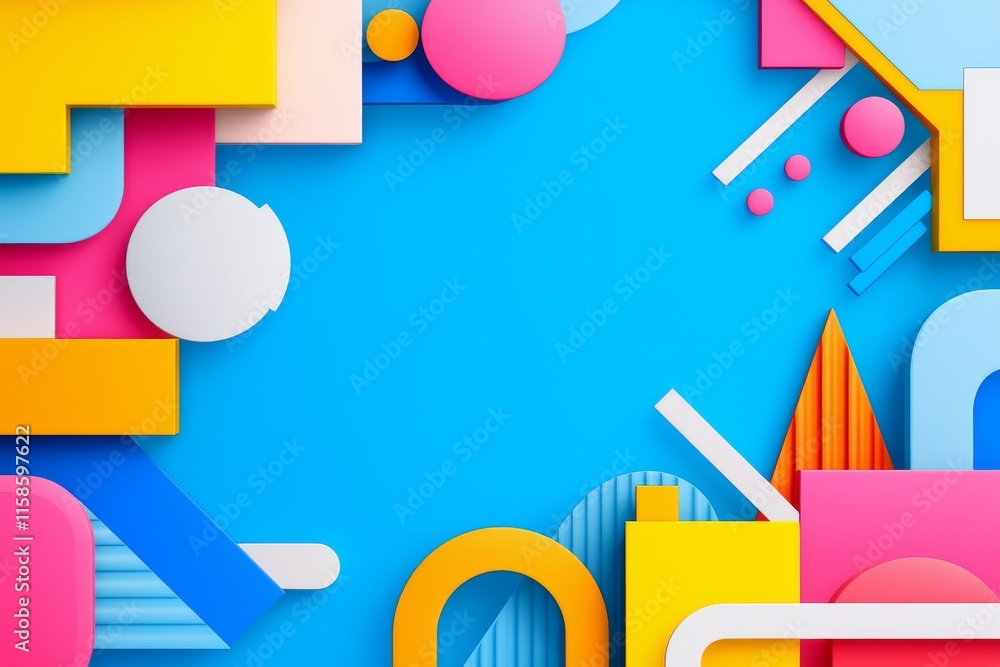 Poster a vivid and animated abstract artwork featuring colorful geometric shapes that interlock and create 
