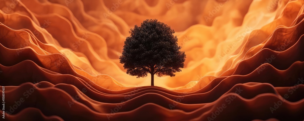 Poster plane tree abstract background idea. a solitary tree silhouetted against a dramatic landscape of war