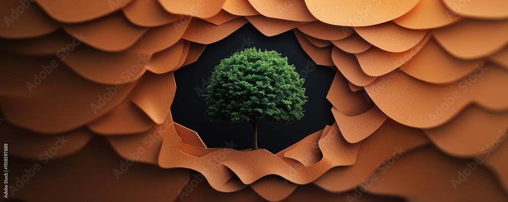 Poster plane tree abstract background idea. a beautiful tree surrounded by intricately layered brown shapes