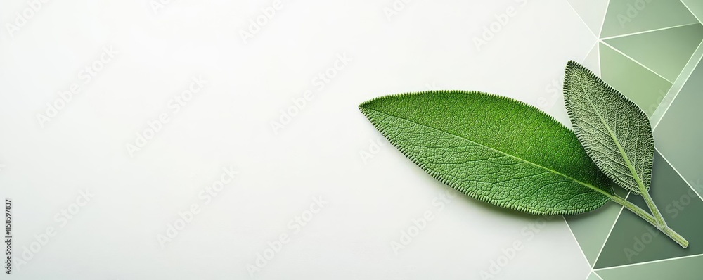 Aufkleber Sage leaves abstract background concept. A close-up view of green leaves on a subtle geometric background representing nature.