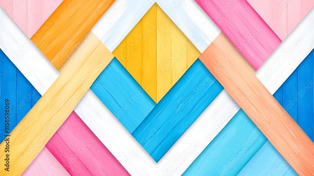 Poster a continuous pattern of geometric shapes, showcasing overlapping watercolor triangles in various pas