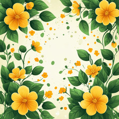 Green Leaves with Yellow Flowers Illustration on White Background, for Commercial Applications