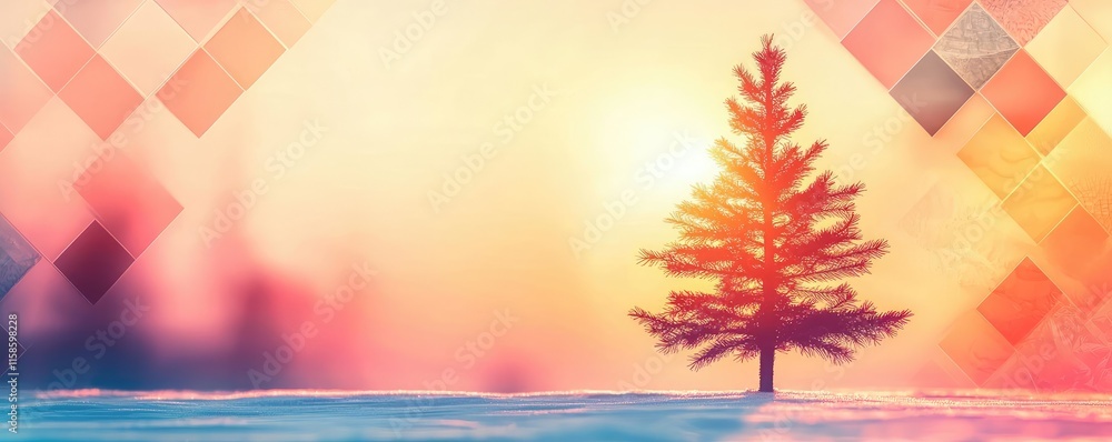Poster pine tree abstract background idea. a beautiful sunset scene with a lone tree against a colorful, dr