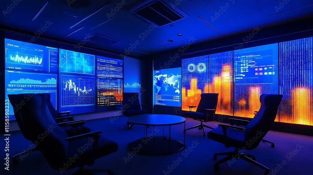 Poster futuristic control room: data visualization and analysis center