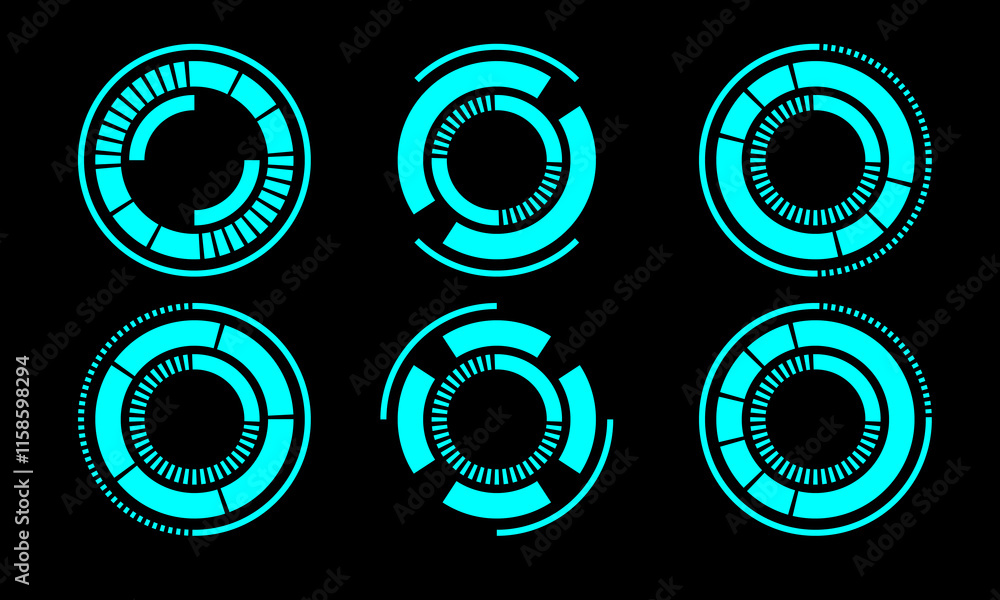 Poster set of sci fi blue circle user interface elements technology futuristic design modern creative on bl