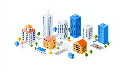 Obraz premium An energetic abstract piece featuring an urban landscape filled with bright, geometric designs.