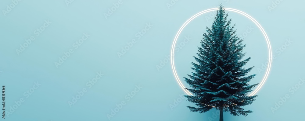 Poster pine tree abstract background idea. a serene evergreen tree against a soft blue background, enhancin