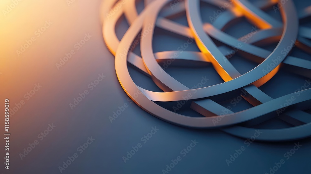 Poster Plane tree abstract background idea. Abstract metal loops creating a visually striking modern design, illuminated by soft light.