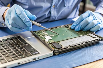 Technician Replacing Damaged Laptop Keyboard