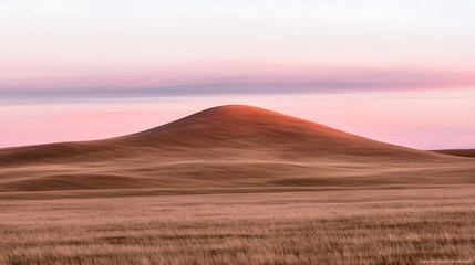 Serene sunset over rolling grassland hills