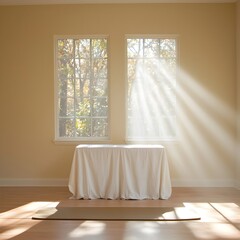 Serene yoga space with natural light streaming in