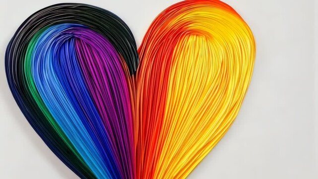 Heart made of colorful paper strips. The heart is made up of different colors, including red, yellow, and blue. The heart is a symbol of love and affection