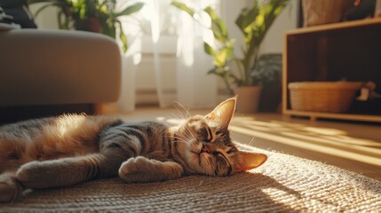 Cozy Cat in a Sunbeam on the Floor