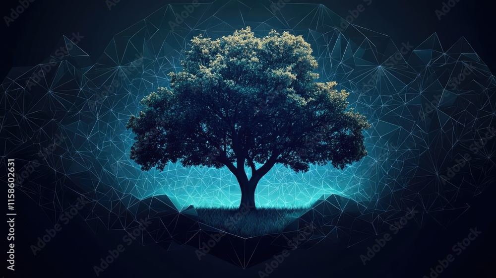 Poster plane tree abstract background idea. a stunning digital art representation of a solitary tree with g