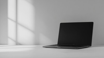 Minimalist Laptop on Clean Surface with Subtle Shadows