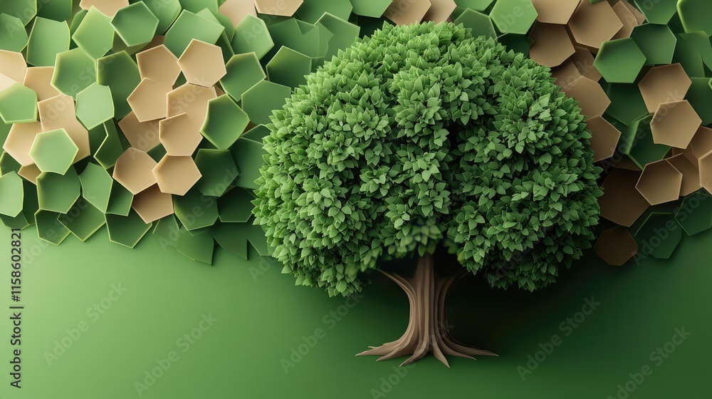 Poster plane tree abstract background idea. a vibrant, stylized tree stands out against a geometric green b