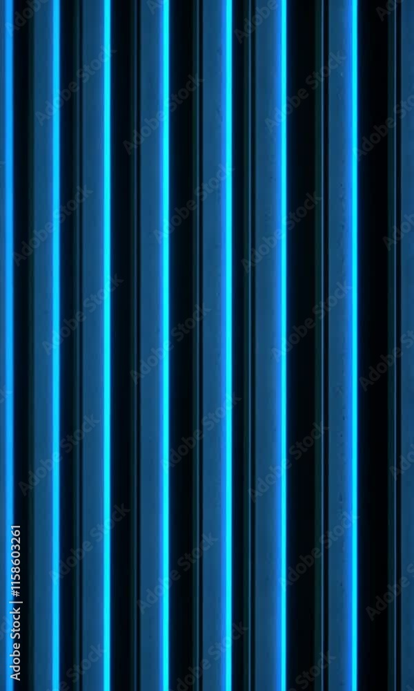 Poster vibrant blue vertical lines create abstract pattern with depth and texture, where interplay of light