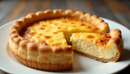 Quiche Lorraine in classic style in golden colors representing a delicious meal