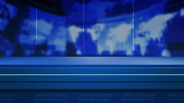 News studio background world map with anchor table