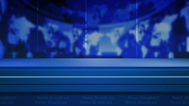 News studio background world map with anchor table