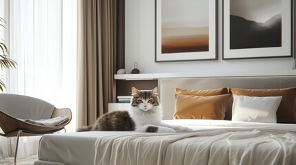 Independent Cat in a Modern Bedroom
