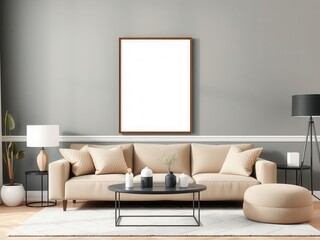 A stylish living room wall art mockup featuring a modern frame in a chic setting, decor, frame, stylish