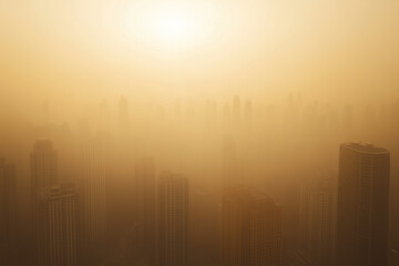 Fototapeta premium Smog-Filled Skyline at Sunset