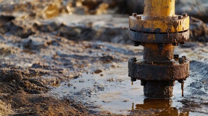 Oil Wellhead Leaking with Surrounding Sand and Rocks