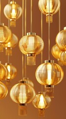 Obraz premium Golden three-dimensional traditional lanterns poster background