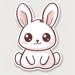 Cheerful Cartoon Bunny Sticker with Pastel Colors and Minimalist Whimsical Design