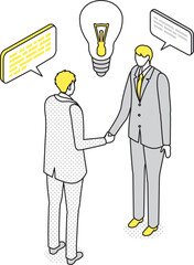 アイソメトリック_アイディアを共有してビジネスに活用する人々