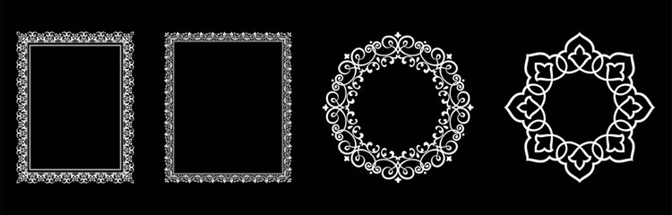 Set of decorative frames Elegant vector element for design in Eastern style, place for text. Floral black and white borders. Lace illustration for invitations and greeting cards.
