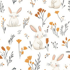 Bunnies and florals seamless pattern, spring cute pattern for baby fabric