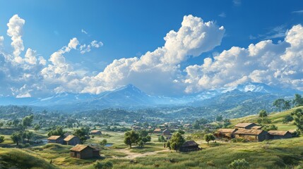 Fototapeta premium A village with beautiful scenery during the day