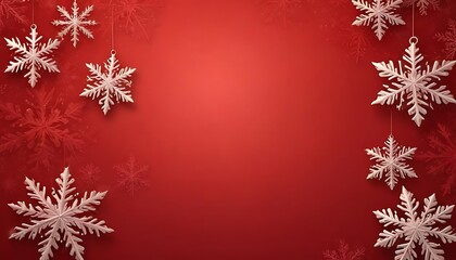 A red background with snowflakes hanging from the top