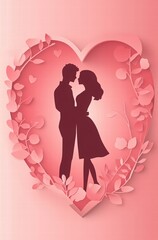 pink Valentine's Day sale poster with paper cut love couple, heart shape and text Valentine&rsquo;s day special offer