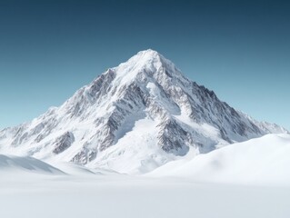 Obraz premium A stunning snow-capped mountain peak rises majestically against a clear blue sky, presenting a serene and majestic view of untouched winter beauty.