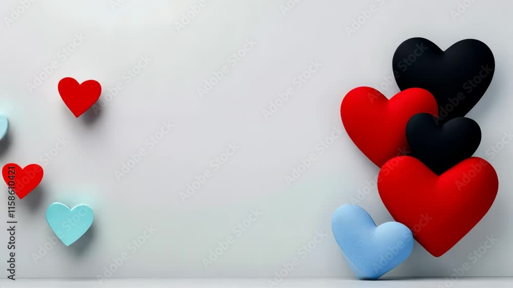 Poster white background with four hearts in different colors. the hearts are arranged in a way that they lo