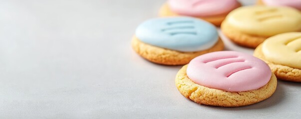Pastel cookies idea. Delicious pastel-colored cookies arranged artistically for a delightful treat.