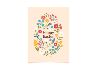 Easter concept. Greeting card. Easter egg made of flowers. Vector poster in flat style.