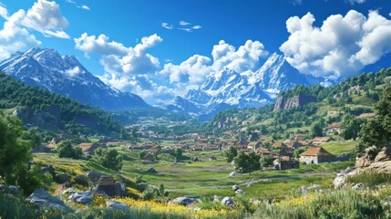 A village with beautiful scenery during the day