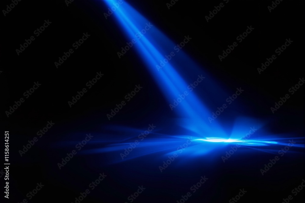 Poster abstract glowing blue light beam spreading across a dark background, creating dynamic radiance and i