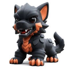 Cute 3D rendered black and orange fantasy puppy.