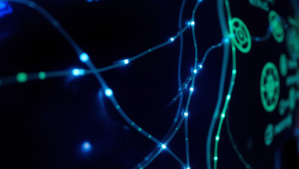 fiber optics background with lots of light spots, Robot and Fiber Optics