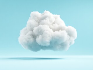A fluffy white cloud is isolated against a clear blue sky, creating a tranquil and serene atmosphere.
